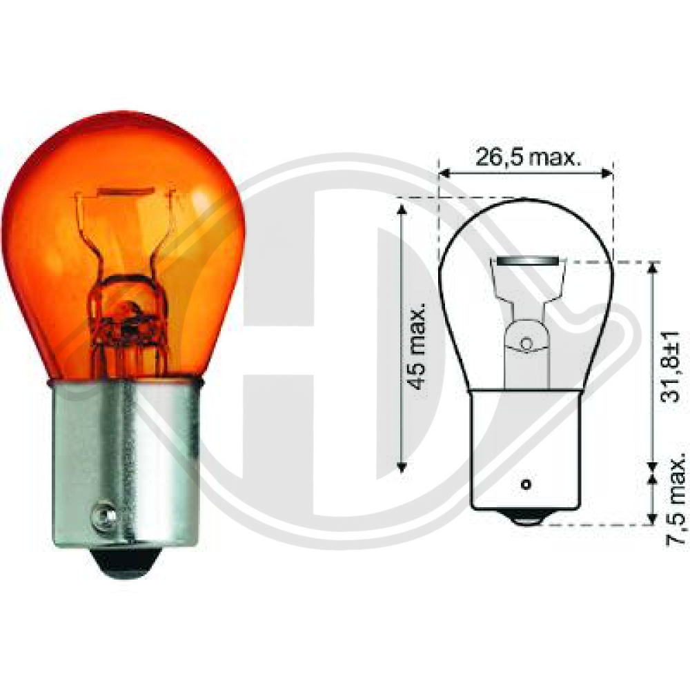 KDWHLO9589 P21W 12V 21W BA15s Amber P21W Glühlampe Halogen LID10048