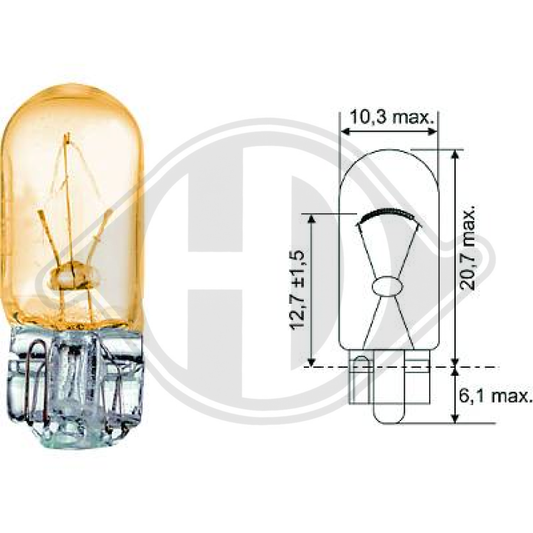 J7AZZZ90021 WY5W  12V 5W W2,1x9,5d WY5W (T10) Glassockellampe LID10079