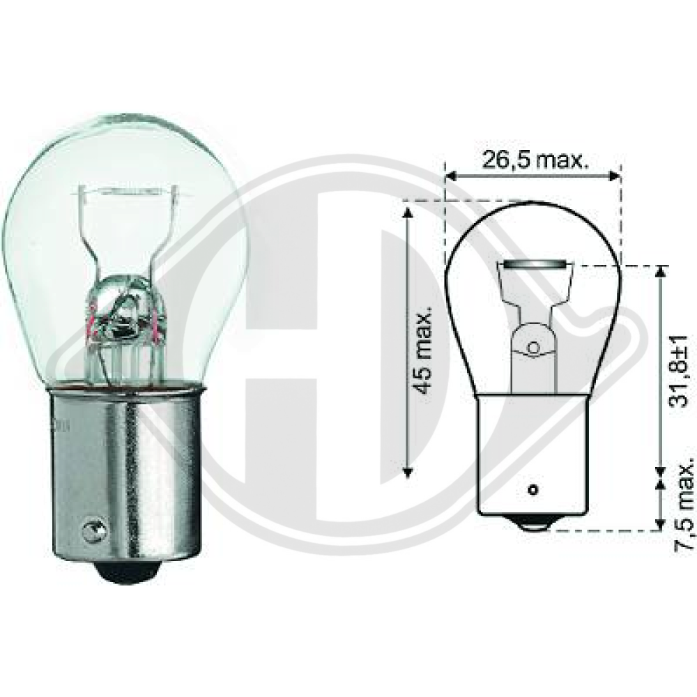 KDWHLO9589 P21W 12V 21W BA15s P21W Glühlampe   Halogen LID10046