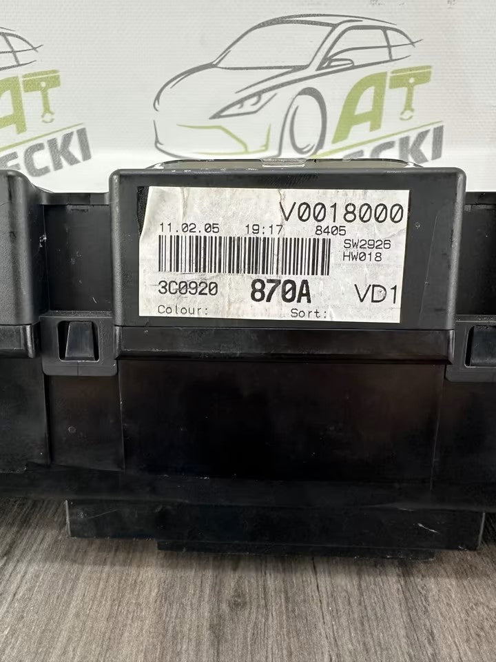3C0920870A speedometer instrument cluster VW Passat 3C B6 108000