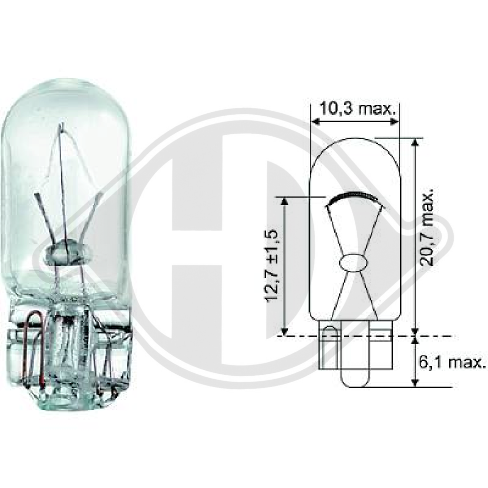J7AZZZ90021 W5W (T10) 12V 5W W2,1x9,5d W5W (T10) Glassockellampe LID10078